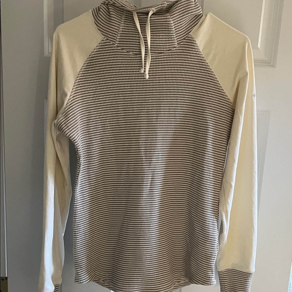 Eddie Bauer Cream and Brown Cowl Neck Top